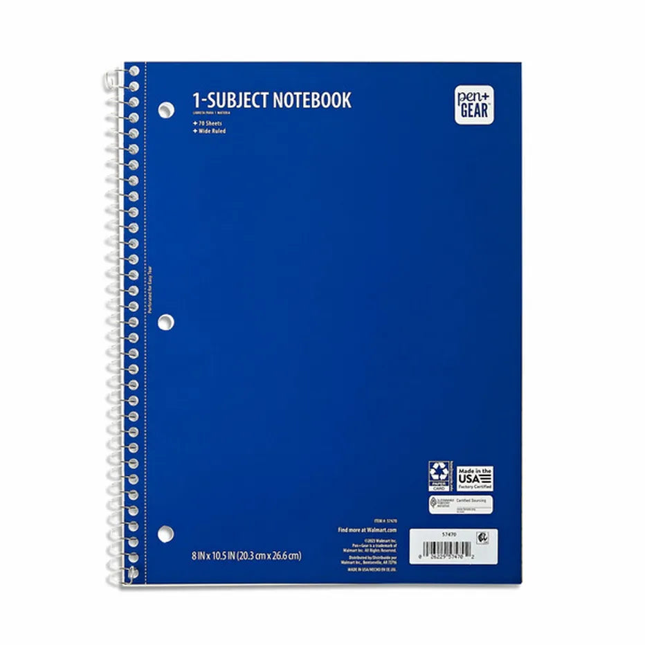 Wide Ruled 5-Subject Notebook