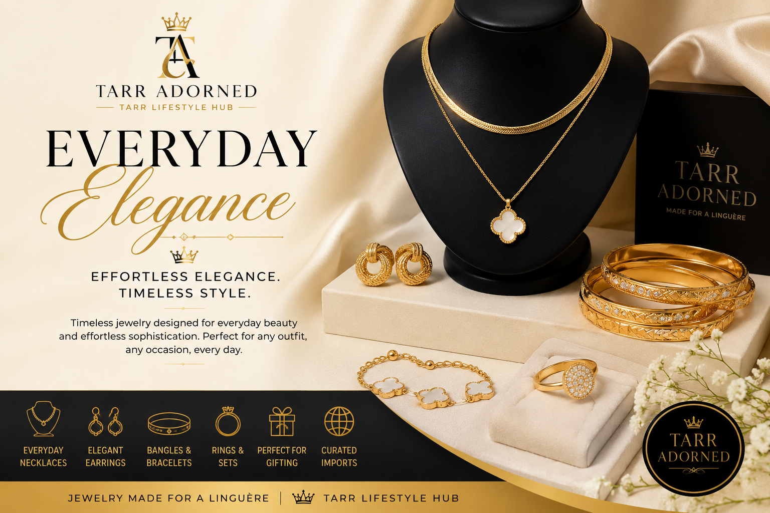 Tarr Adorned luxury African-inspired jewelry brand logo in gold featuring an infinity monogram and elegant typography