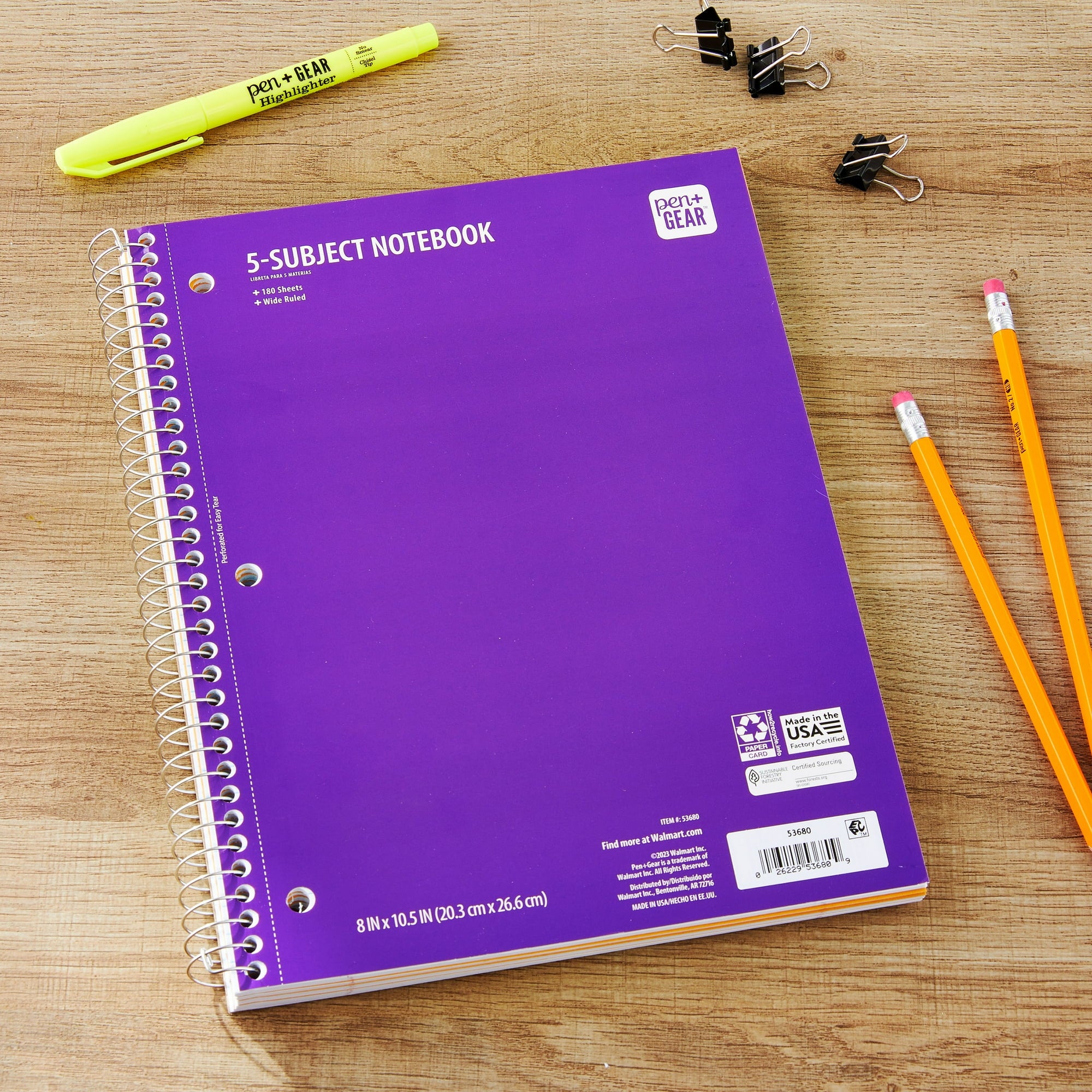 Wide Ruled 5-Subject Notebook