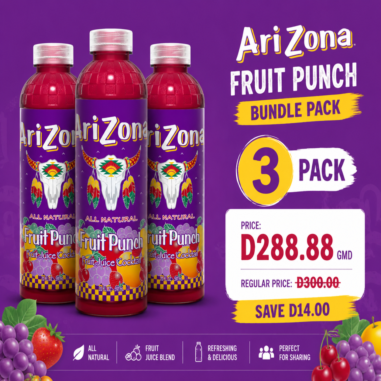 AriZona Fruit Punch Bundle Pack | 3  Pack
