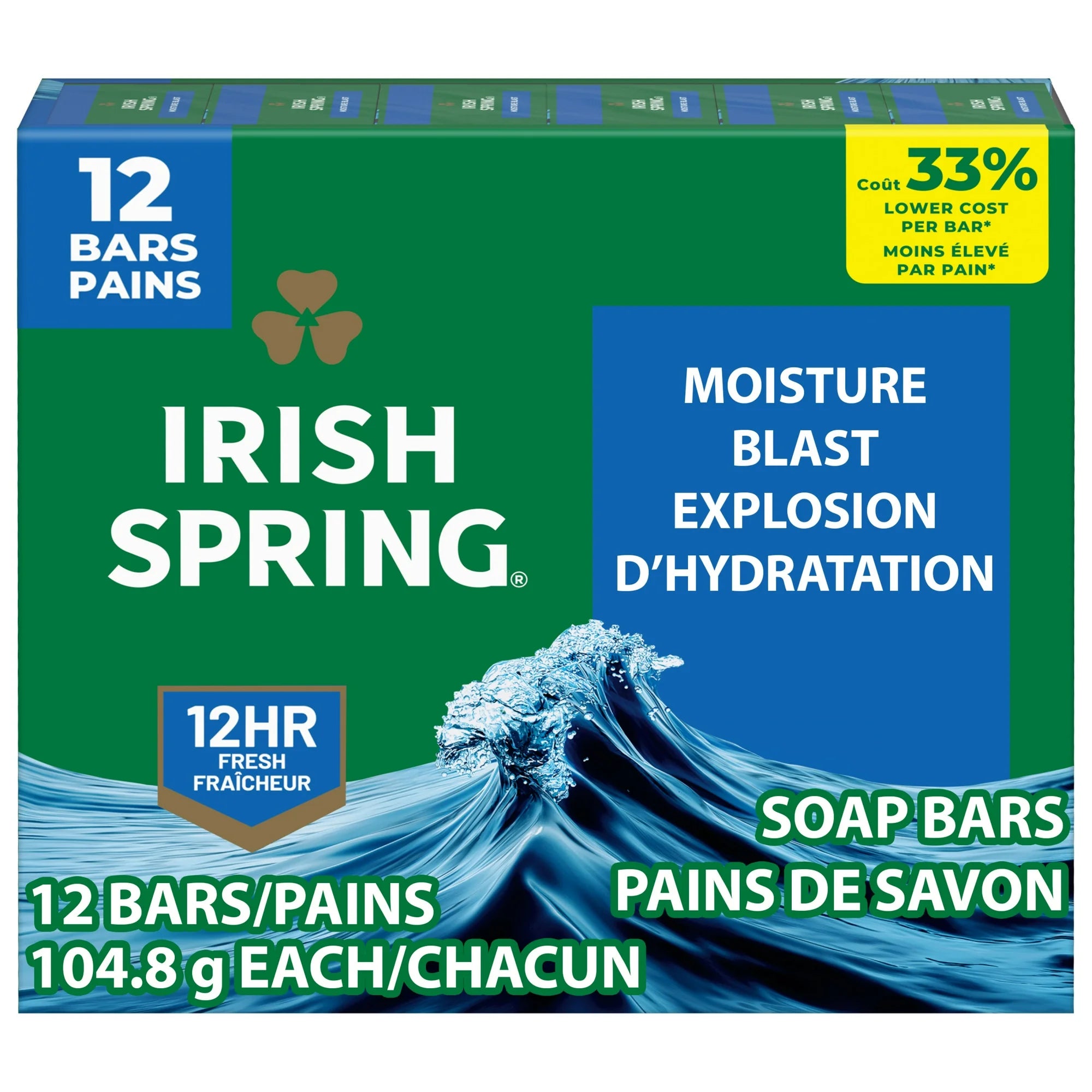 Irish Spring Moisture Blast Deodorant Bar Soap for Men