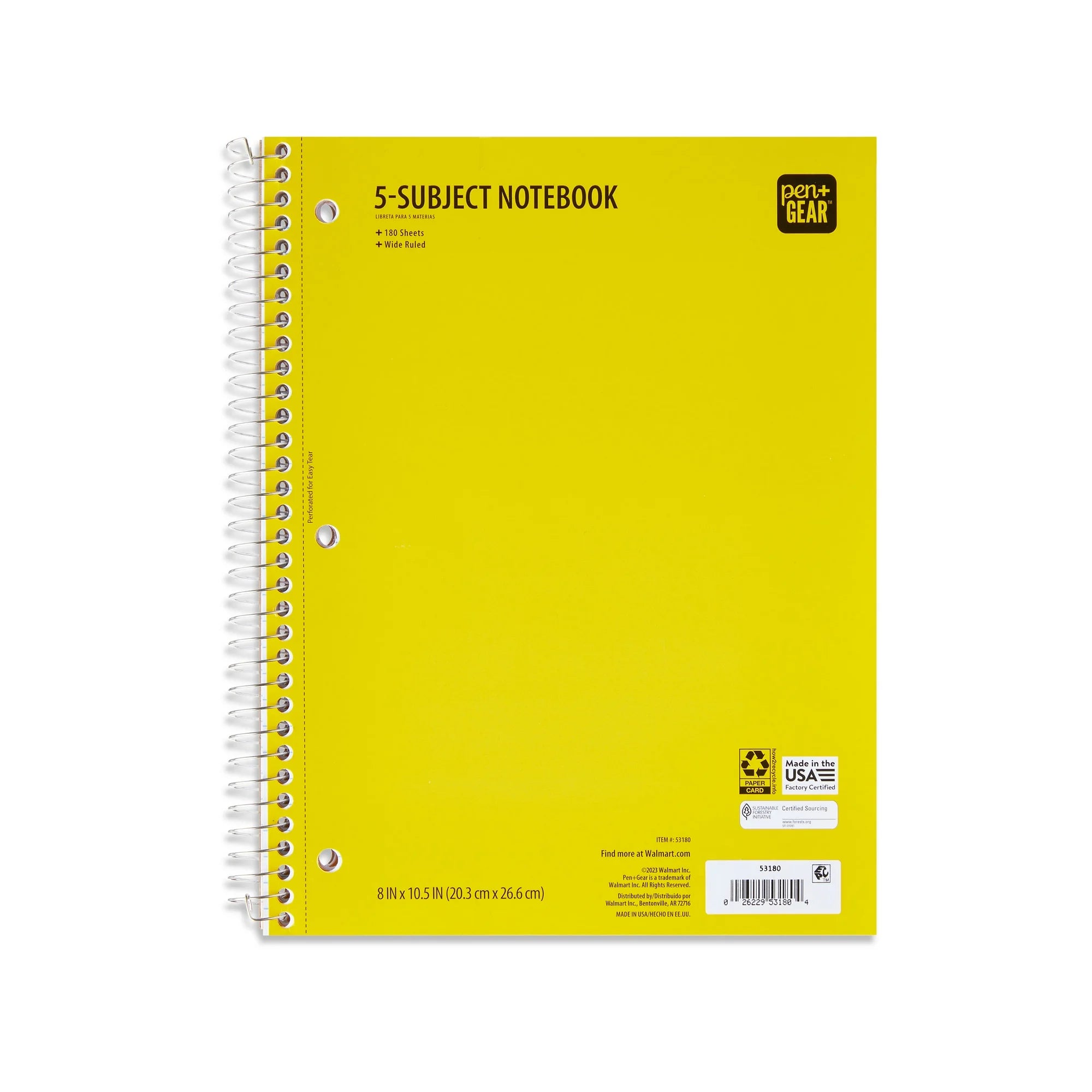 Wide Ruled 5-Subject Notebook
