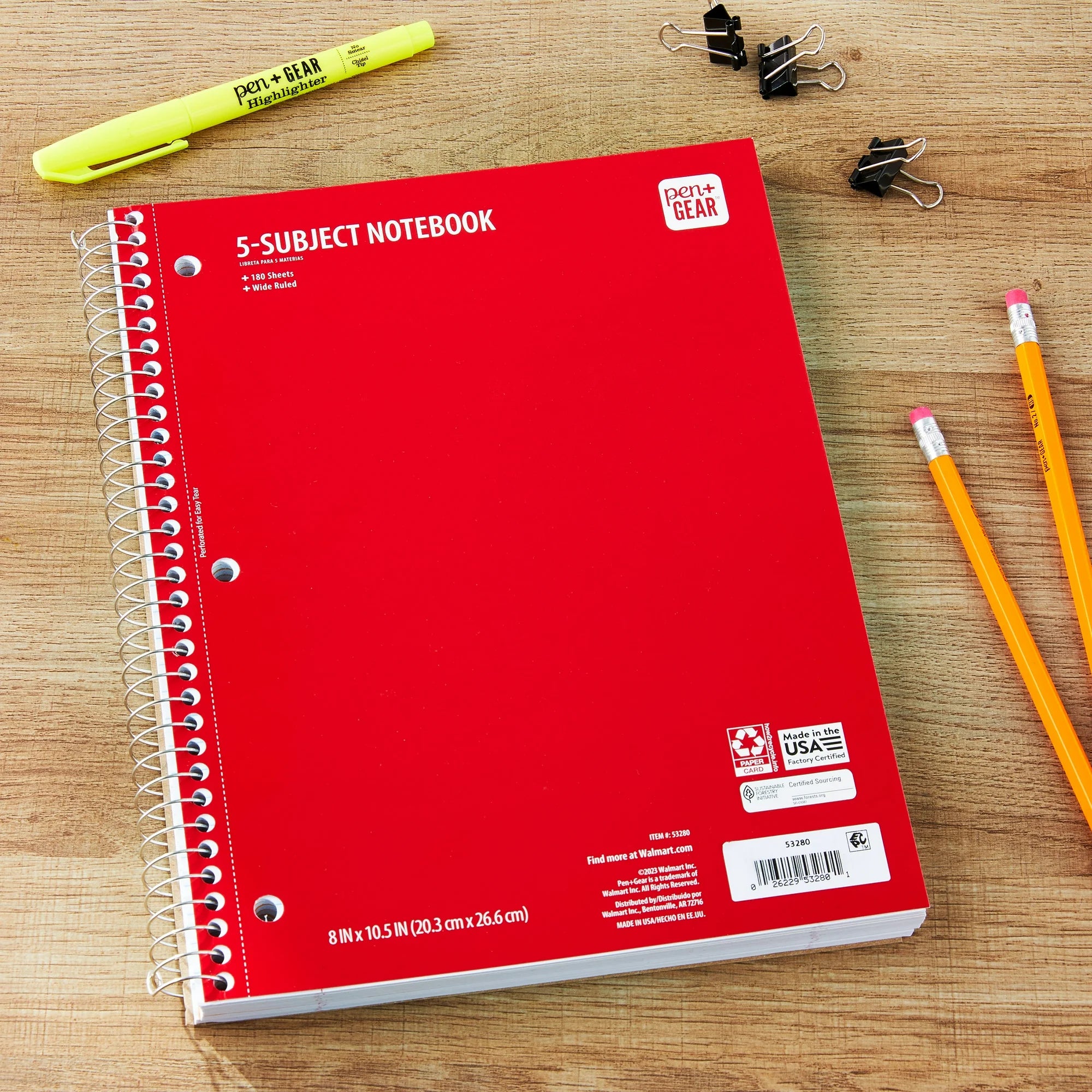 Wide Ruled 5-Subject Notebook