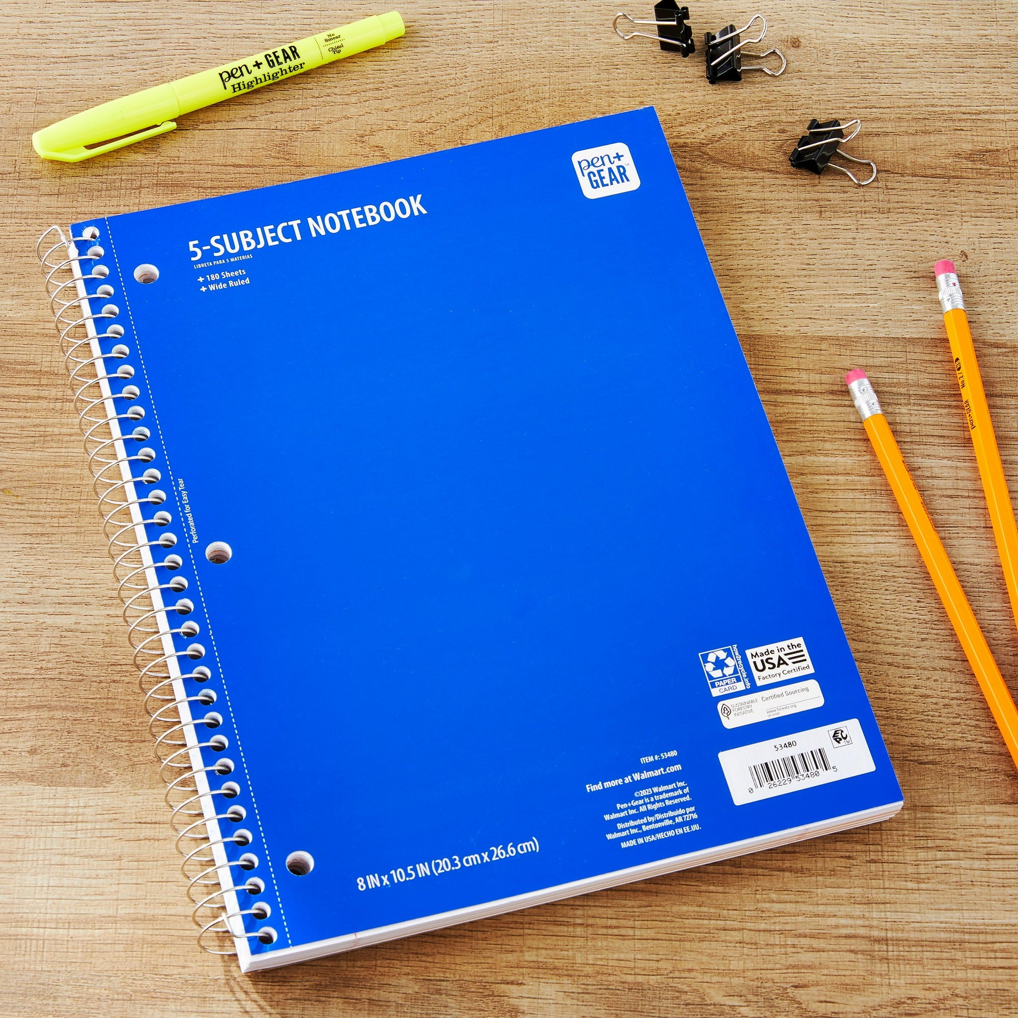 Wide Ruled 5-Subject Notebook